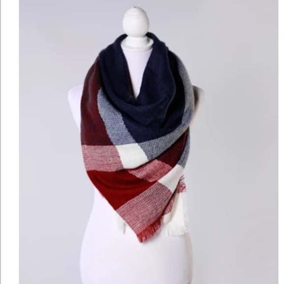 Burgundy & Blue Blanket Scarf - Picture 2 of 2